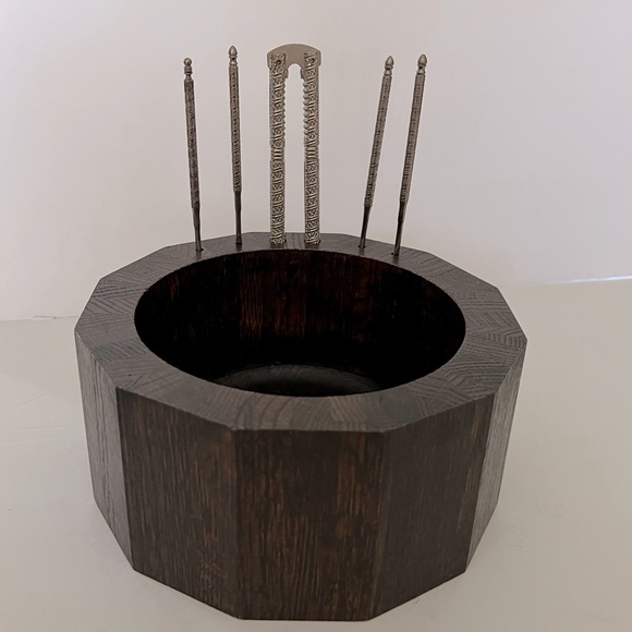 Vermillion Vintage Nut Bowl set / nutcracker and 4 nut pics - Functional Art - Picture 3 of 17